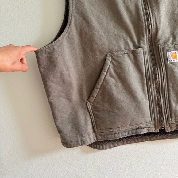 Carhartt Men's Washed Duck Sherpa-Lined Vest 2XL Driftwood - Picture 3 of 13